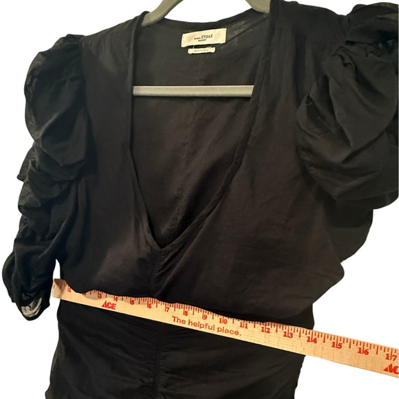 Isabel Marant Etolie 6 Puff-sleeve Mini Sireny Dress $590 Ruched Cotton Black 38 - Picture 9 of 16